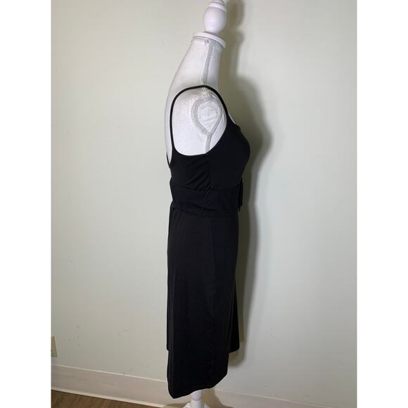 Susana Monaco Black Spaghetti Strap Belted Body Con Below The Knee Dress Sz xs - Picture 3 of 5